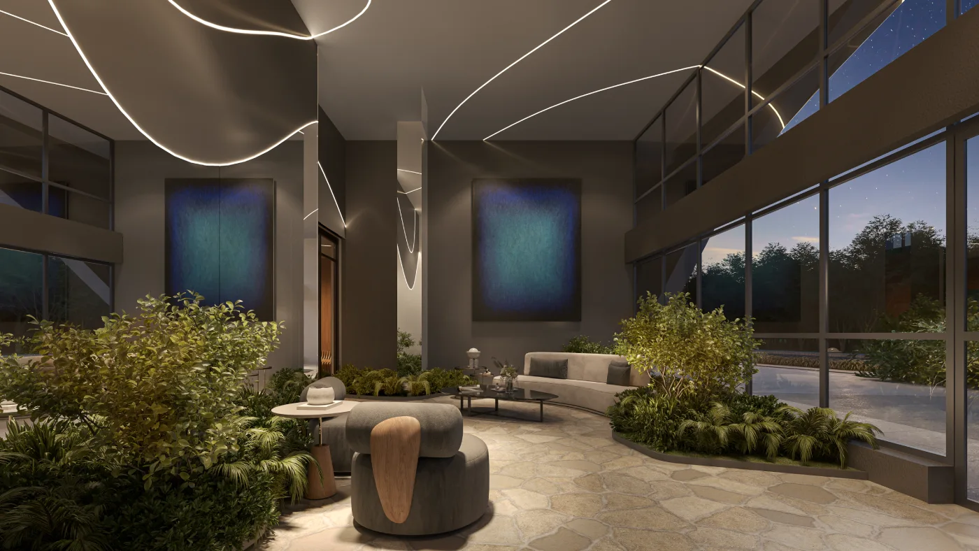 Lobby com obra de arte