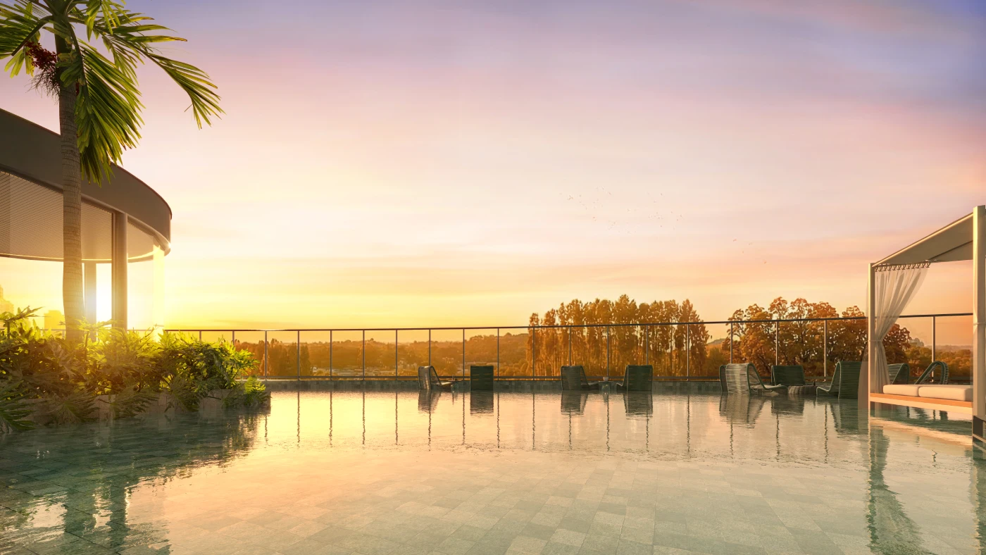 Vista panorâmica da piscina