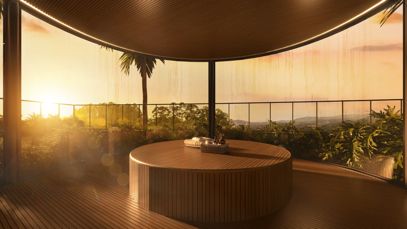 Sauna panorâmica com vista para a mata