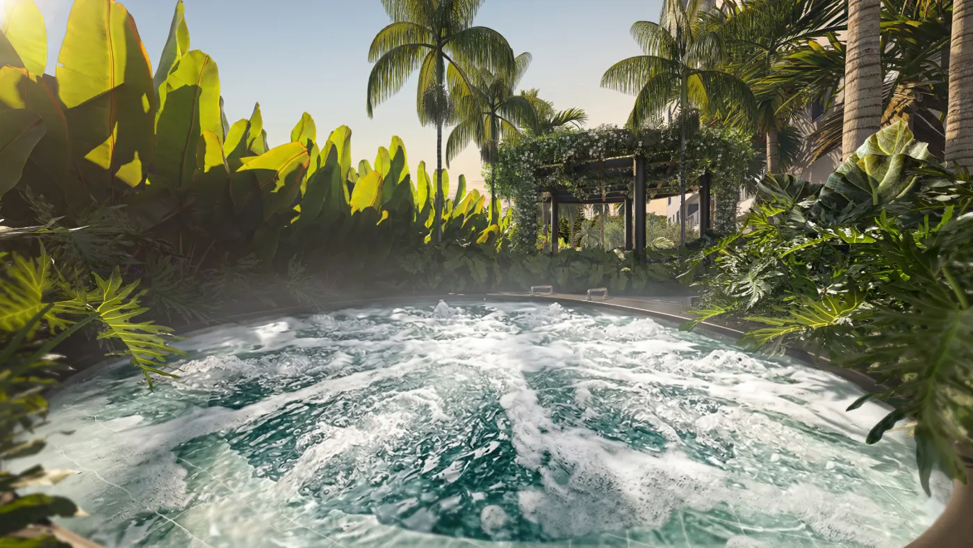 Área wellness com spa quente e frio