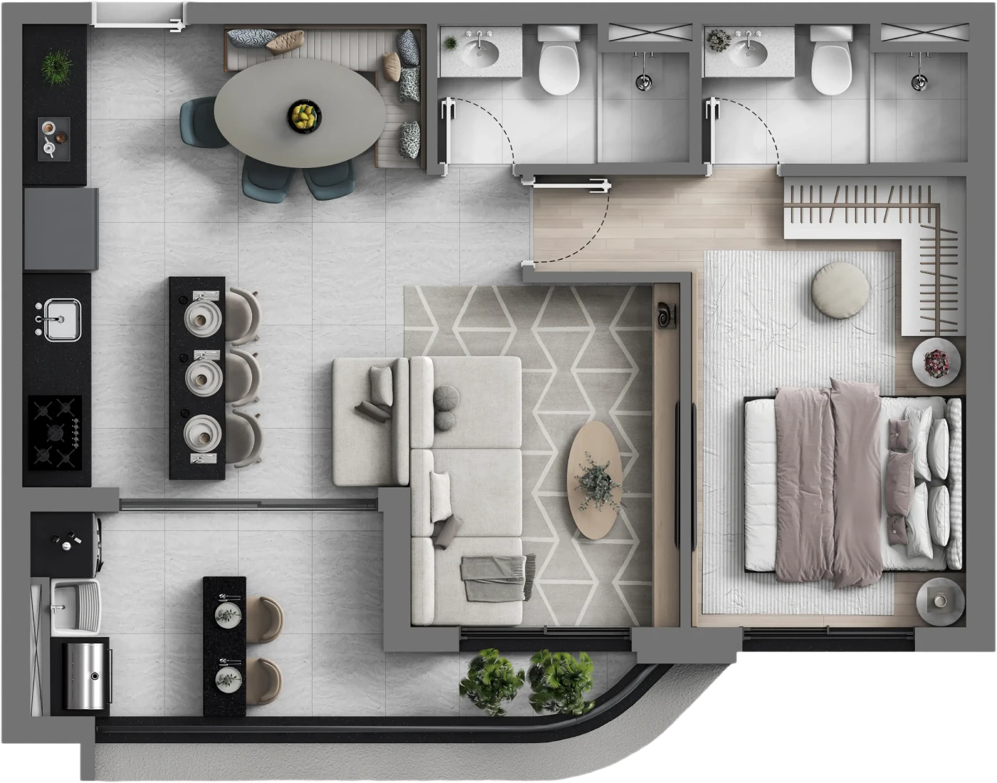 Planta 58m² ampliado · Art Design Residence
