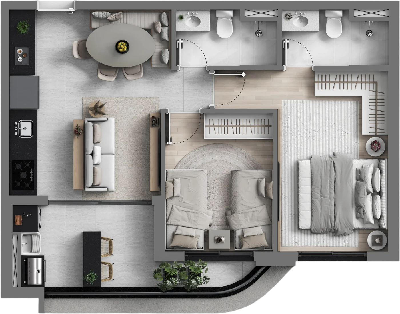 Planta 58m² padrão · Art Design Residence
