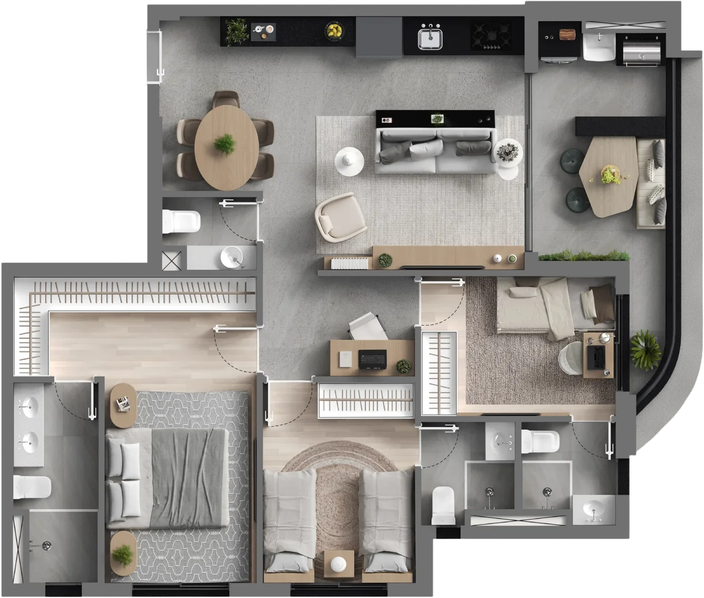 Planta 90m² padrão · Art Design Residence